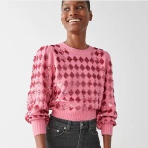 & Other Stories Pink Diamond Sequined Harlequin Crop Sweater Size M Feminine